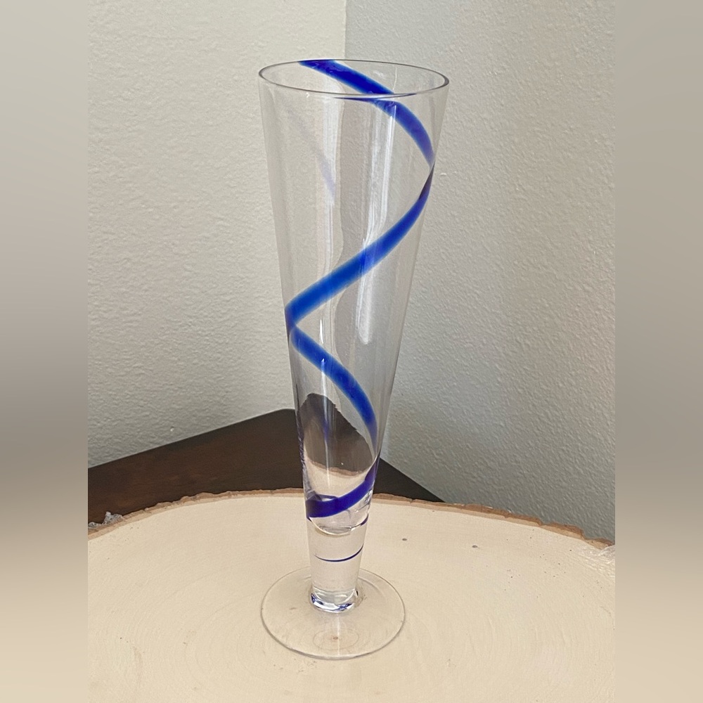 Vintage Pier 1 Imports Cobalt Blue Swirline Pilsner Beer Glass 10"